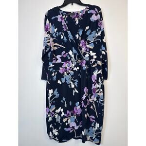 The Limited Floral Faux Wrap Midi Dress Surplice Navy PXL